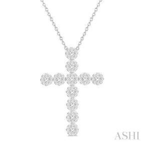 1 Ctw Lovebright Round Cut Diamond Cross Pendant in 14K White Gold with chain