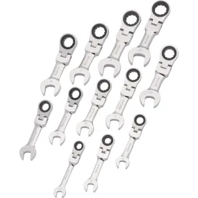 12 Piece Metric Stubby Flex Head, Combination Ratcheting Wrench Set, 8mm - 19mm