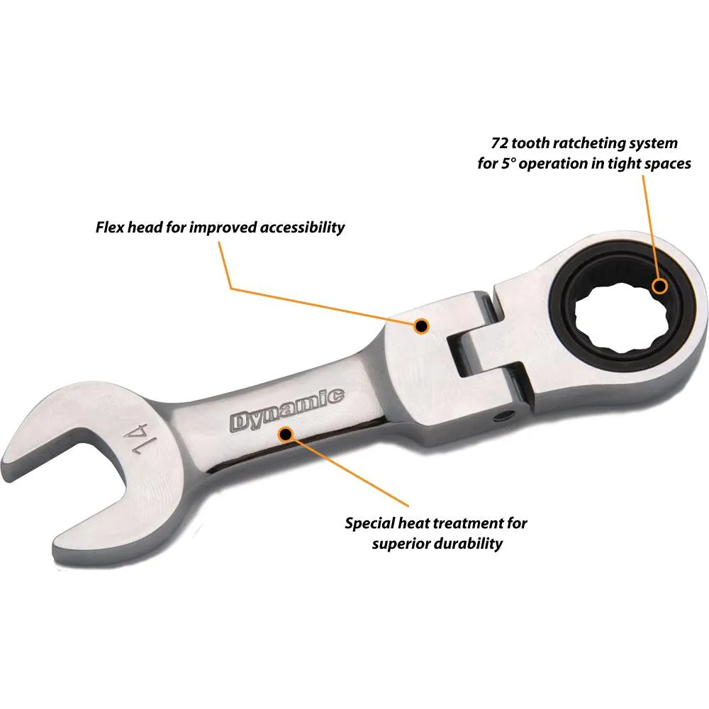 12 Piece Metric Stubby Flex Head, Combination Ratcheting Wrench Set, 8mm - 19mm