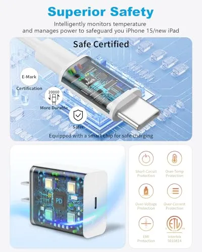 2-Pack USB C Charger Block with 2 Pack 6.6FT USB C Cable Compatible with Phone 15/15 Plus/15 Pro/15 Pro Max, Pad Pro, Air 6/5/4, Pad 10/Mini 6, Samsung Galaxy