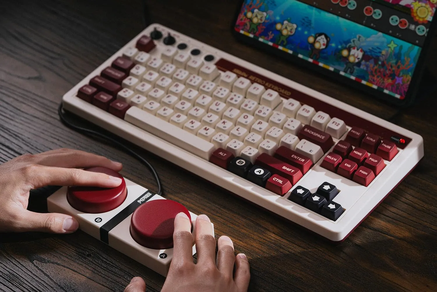 8Bitdo Retro Mechanical Keyboard, Bluetooth/2.4G/Usb-C Hot Swappable Gaming Keyboard with 87 Keys, Dual Super Programmable Buttons for Windows and Android - Fami Edition