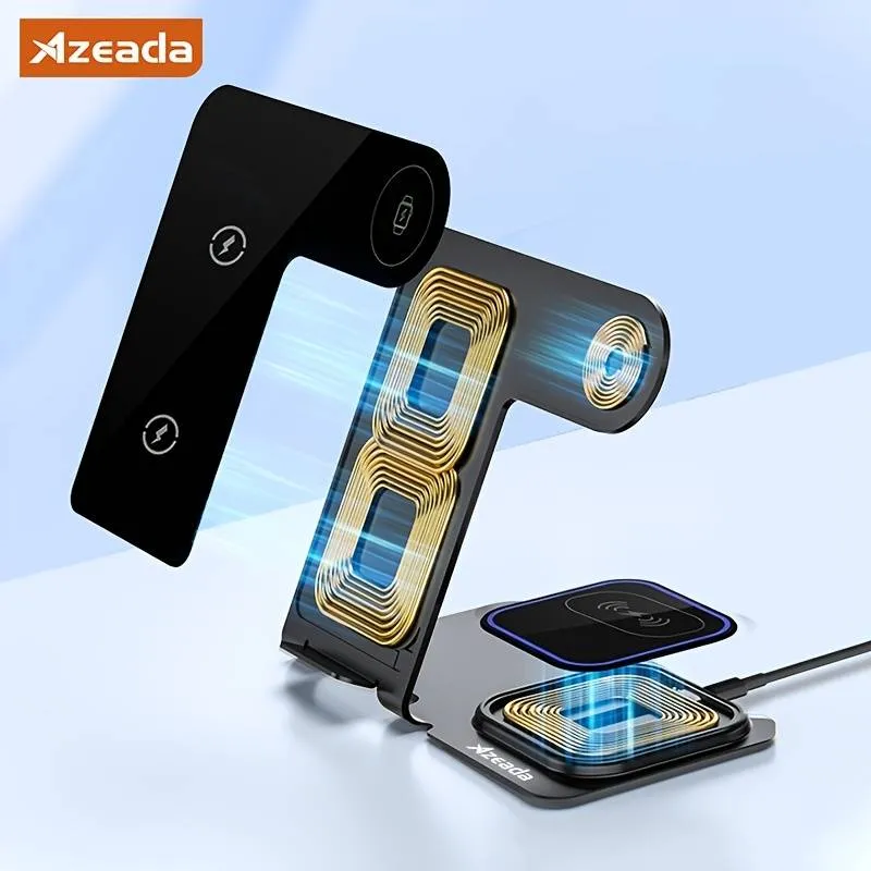 Azeada PD-W19 Metal 3 in 1 Wireless Charger Stand - Sliver