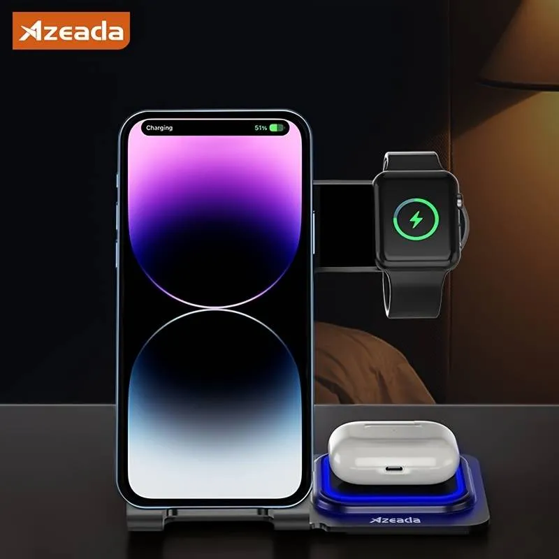 Azeada PD-W19 Metal 3 in 1 Wireless Charger Stand - Sliver