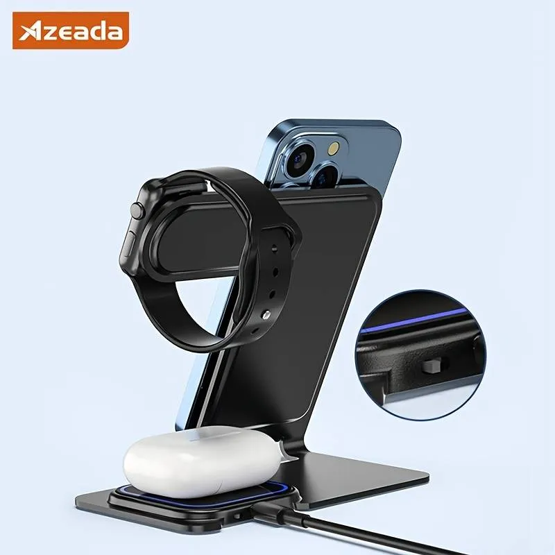 Azeada PD-W19 Metal 3 in 1 Wireless Charger Stand - Sliver