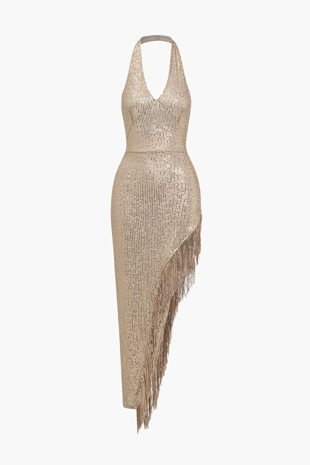 Backless Fringe Sequin Midi Dress