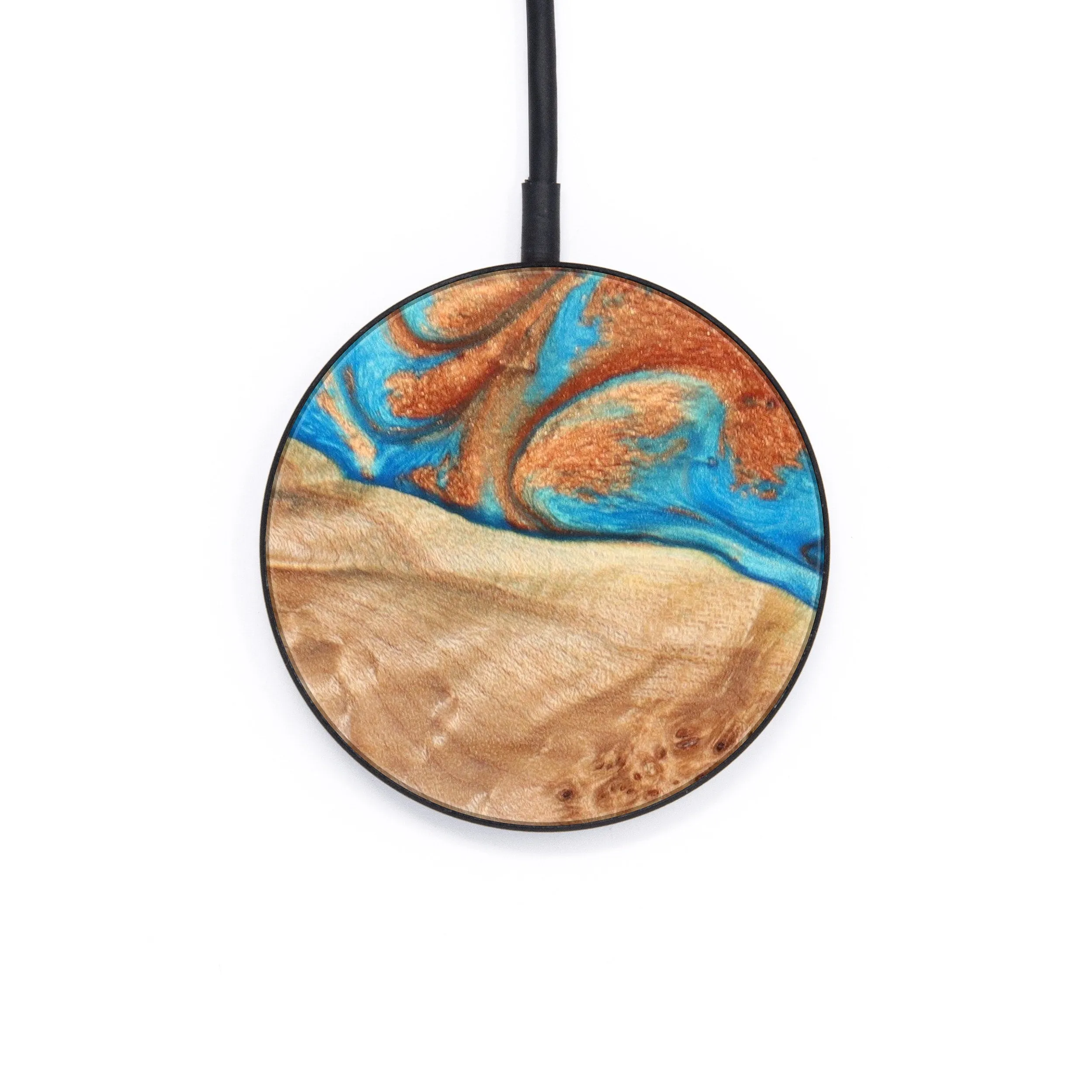 Circle Wood Resin Wireless Charger - Allyson (Teal & Gold, 629531)