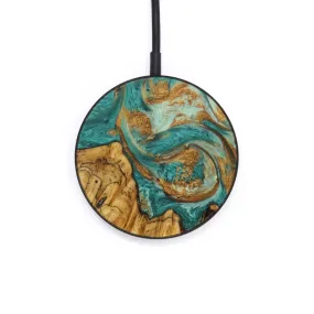 Circle Wood Resin Wireless Charger - Audrina (Teal & Gold, 646982)