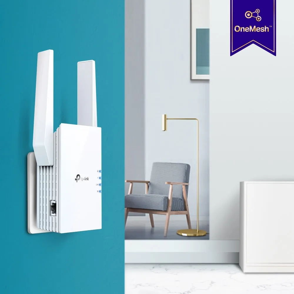 [CLEARANCE] TP-Link RE605X AX1800 Dual Band Wi-Fi Range Extender Wall Plugged with 1201Mbps at 5GHz, 574Mbps at 2.4GHz, Gigabit Ethernet Port, Access Point Mode, Easy Setup Via WPS / Tether App, MU-MIMO, OFDMA, Beamforming, OneMesh, Adaptive Path