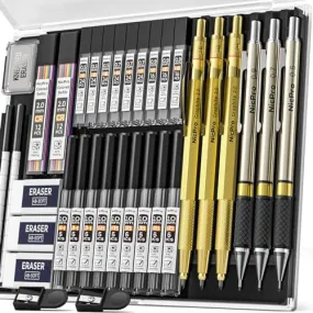 Drawing & Sketching Essentials: 35-Piece Mechanical Pencil Set with Leads and Refills Case (Gold)