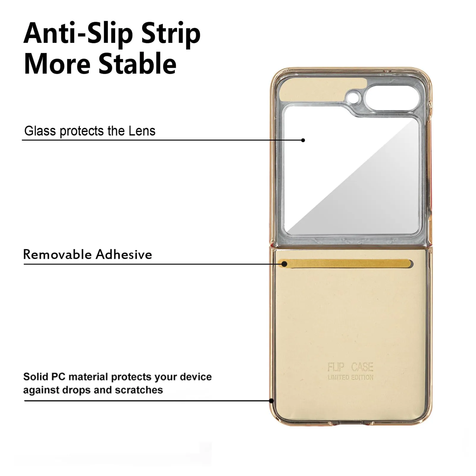 Electroplated Golden Frame PU Leather Phone Case with Ring Holder Kickstand For Samsung Galaxy Z Flip 5