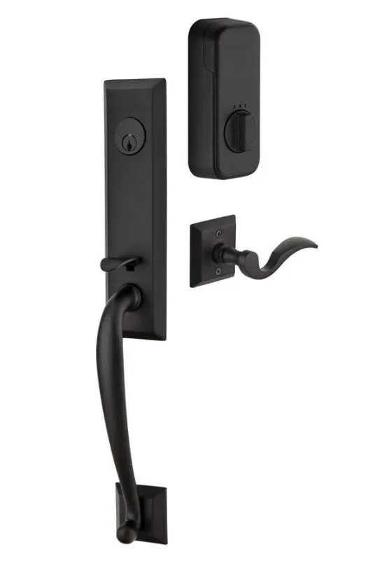 Emtek Single Cylinder Adams Handleset EMPowered Motorized Smart Lock Upgrade With Select L-Square Knurled Lever