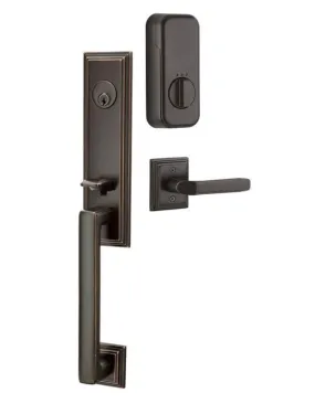 Emtek Single Cylinder Wilshire Handleset EMPowered Motorized Smart Lock Upgrade With Select L-Square Knurled Lever