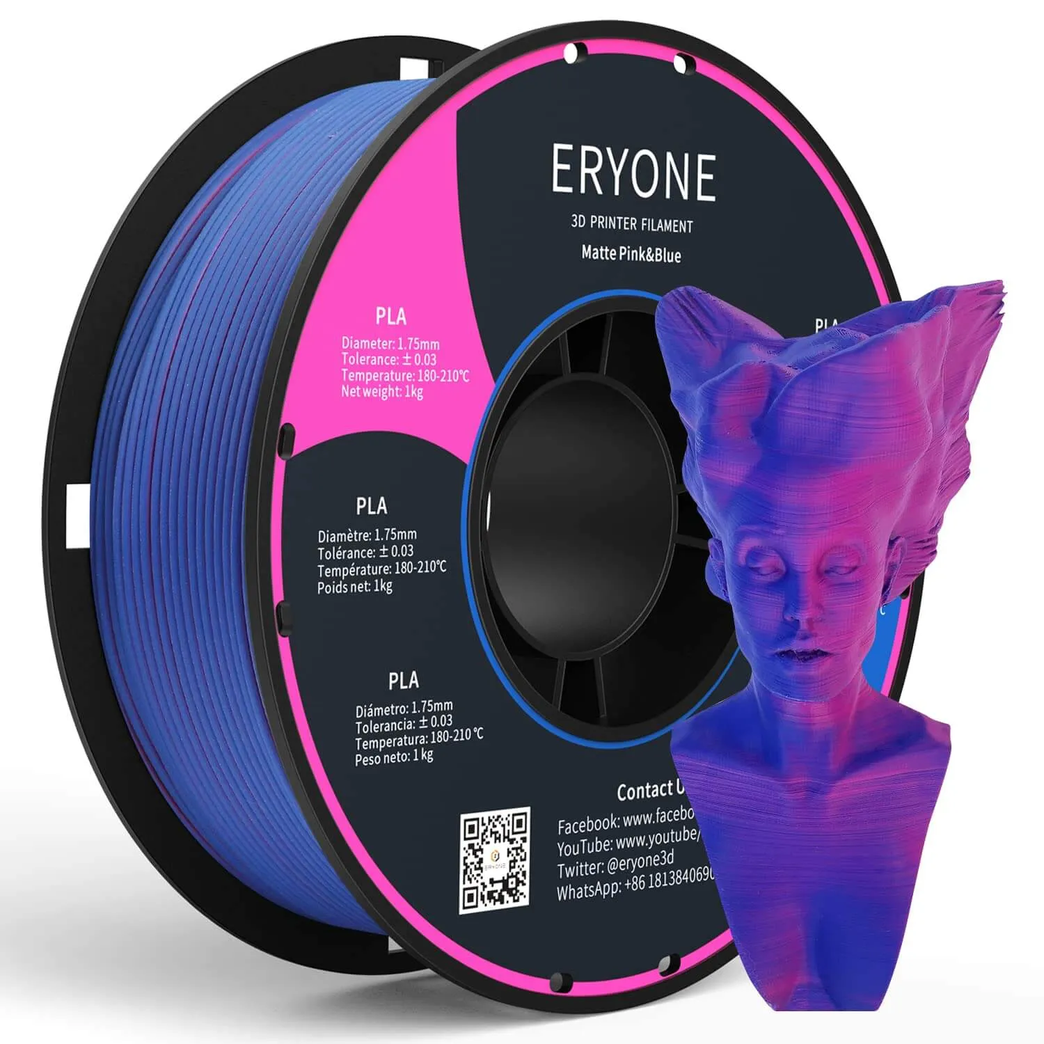 ERYON Matte Dual-Color PLA Filament for 3D Printers,1kg (2.2LBS)/Spool 1.75mm,Accuracy  /- 0.03 mm