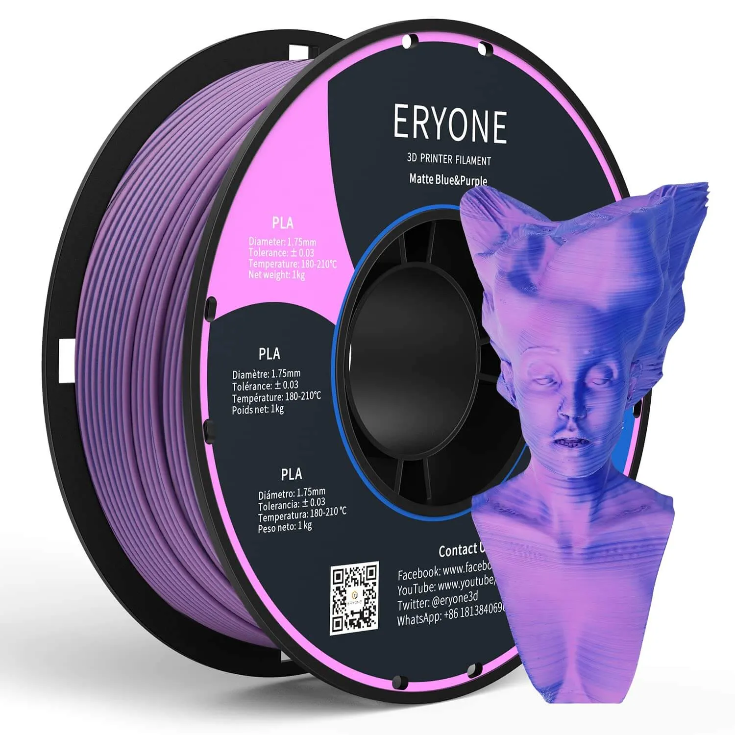 ERYON Matte Dual-Color PLA Filament for 3D Printers,1kg (2.2LBS)/Spool 1.75mm,Accuracy  /- 0.03 mm