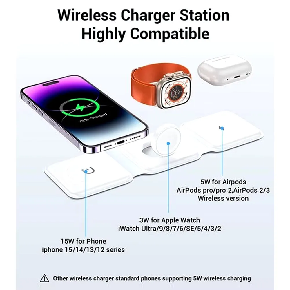 Foldable Wireless Charger 3 in 1 for Iphone 16 15 14 13 12 Pro Max Apple Watch Airpods Fast Charging Dock Station Magsafe Type C