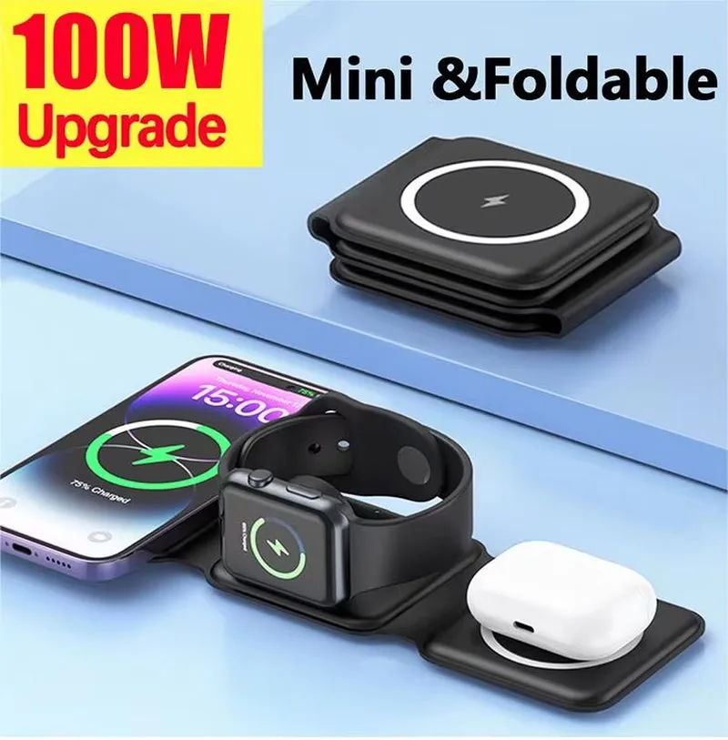 Foldable Wireless Charger 3 in 1 for Iphone 16 15 14 13 12 Pro Max Apple Watch Airpods Fast Charging Dock Station Magsafe Type C