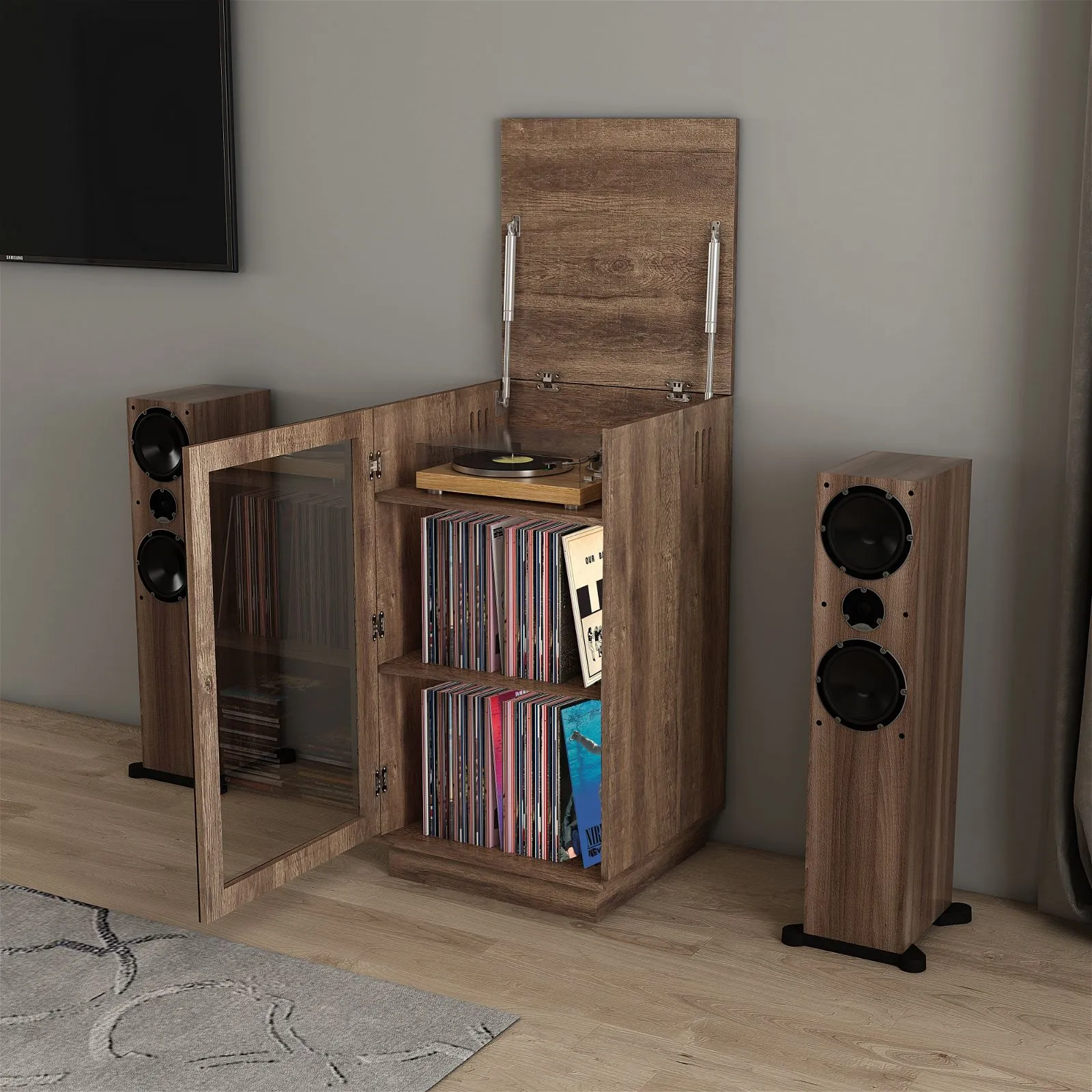 HOLLYWOOD HiFi Storage Cabinet for Turntable/Vinyls in Dark Oak by Tauris™