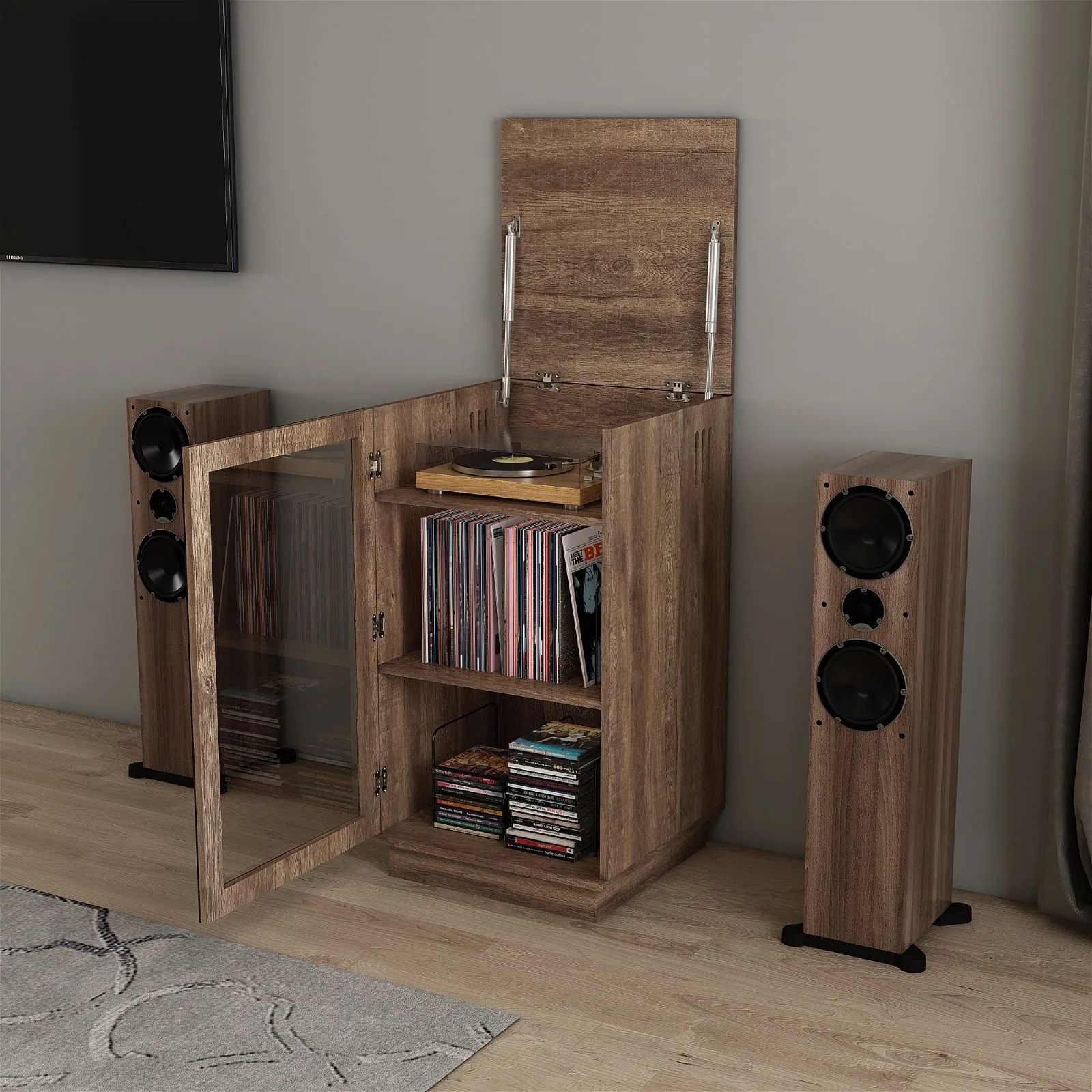 HOLLYWOOD HiFi Storage Cabinet for Turntable/Vinyls in Dark Oak by Tauris™