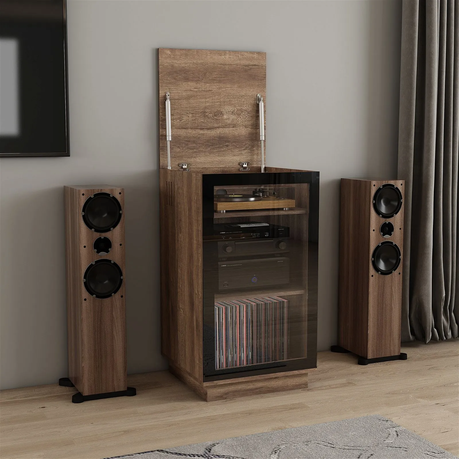 HOLLYWOOD HiFi Storage Cabinet for Turntable/Vinyls in Dark Oak by Tauris™