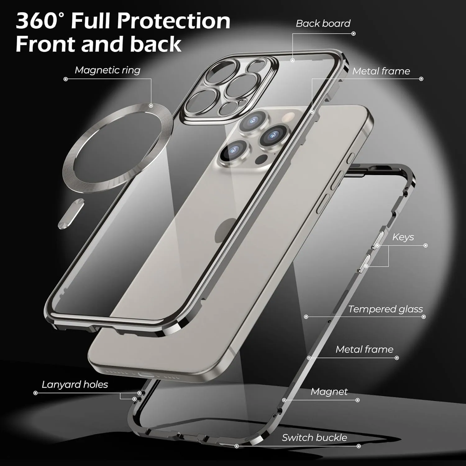 iPhone 16 Pro Max Magnetic Tempered Glass Protector Case