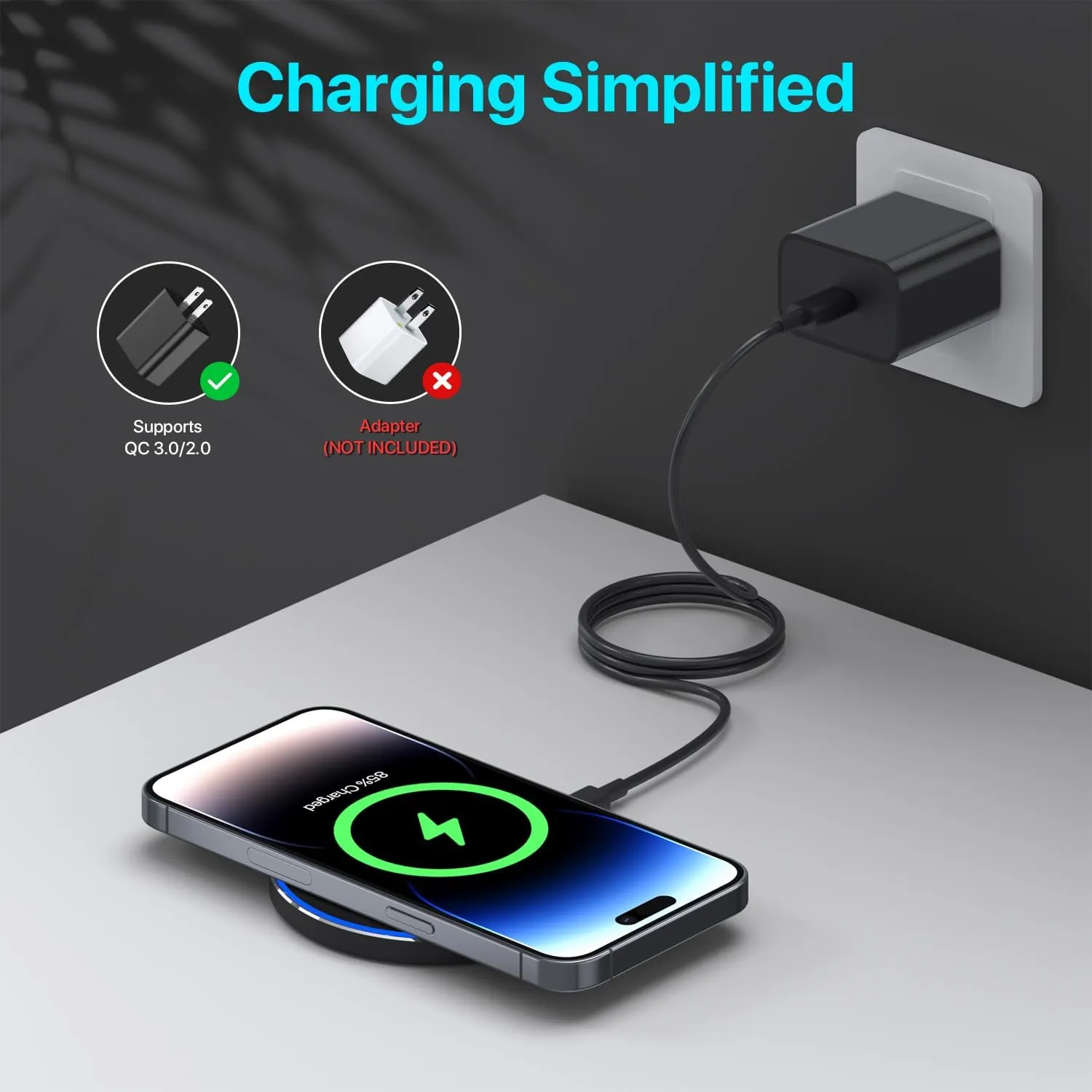 iPhone Fast Wireless Charger Compatible Samsung Galaxy S24 S23 S22 S21 S20 FE Wireless Charger