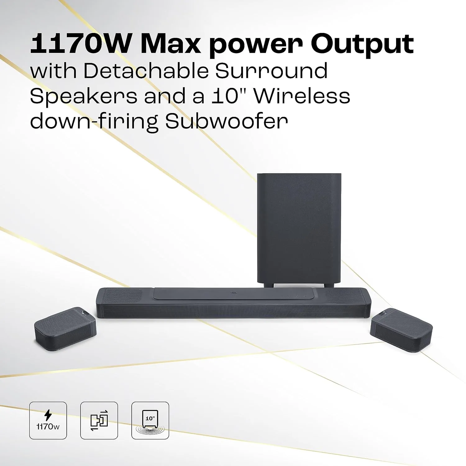 JBL Bar 1300, 11.1.4 Channel Truly Wireless Soundbar with True Dolby Atmos, DTS:X, and MultiBeam Surround Sound, 10" Down-Firing Wireless Subwoofer