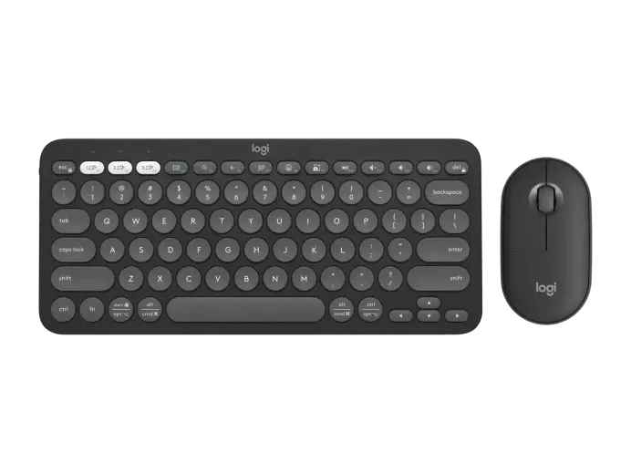 Logitech PEBBLE 2 COMBO Slim, multi-device Bluetooth® keyboard and mouse with customizable keys and button.