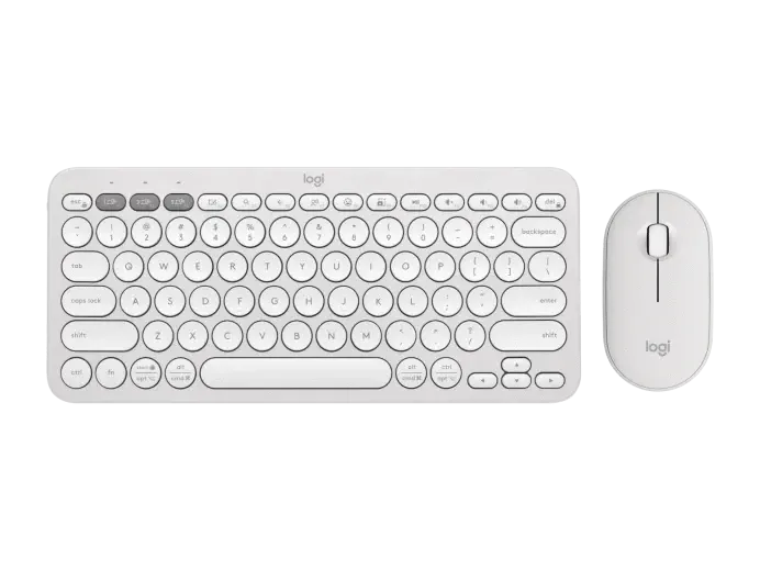 Logitech PEBBLE 2 COMBO Slim, multi-device Bluetooth® keyboard and mouse with customizable keys and button.