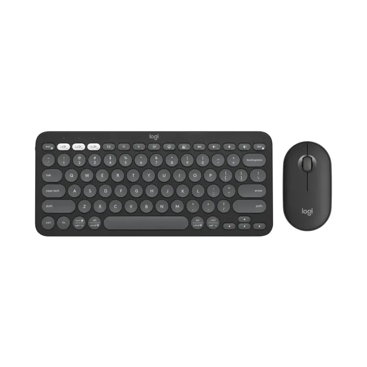 Logitech PEBBLE 2 COMBO Slim, multi-device Bluetooth® keyboard and mouse with customizable keys and button.