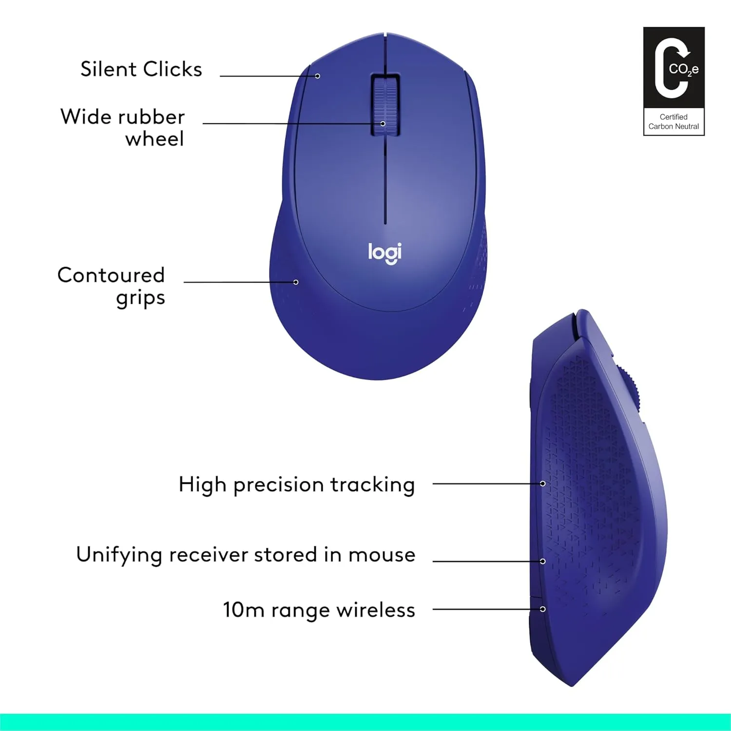 Logitech Silent Plus M331 Wireless Mouse 靜音無線滑鼠 - Blue 藍色 910-004948 原裝行貨