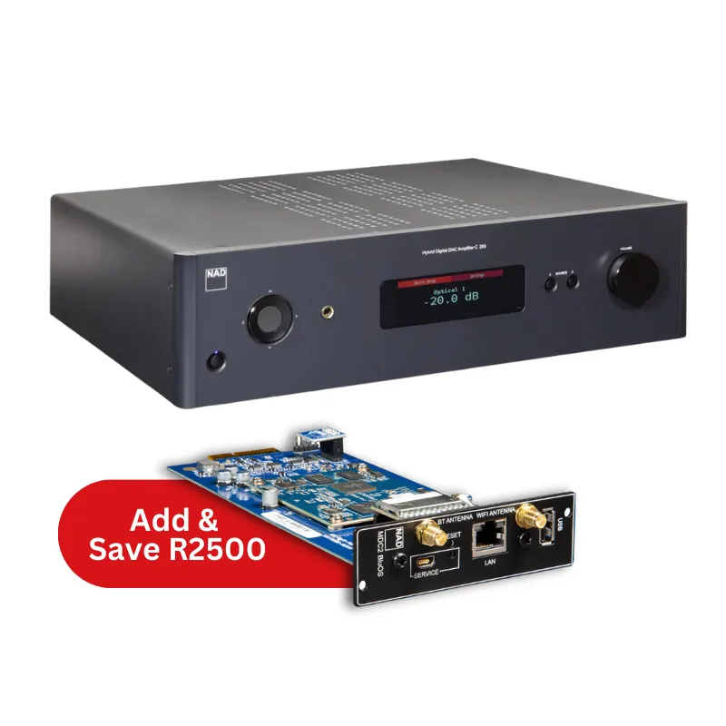 NAD C399 - Hybrid Digital DAC Amplifier & MDC2BluOS - Including HD-Audio Streaming   Dirac Room correction (Each)