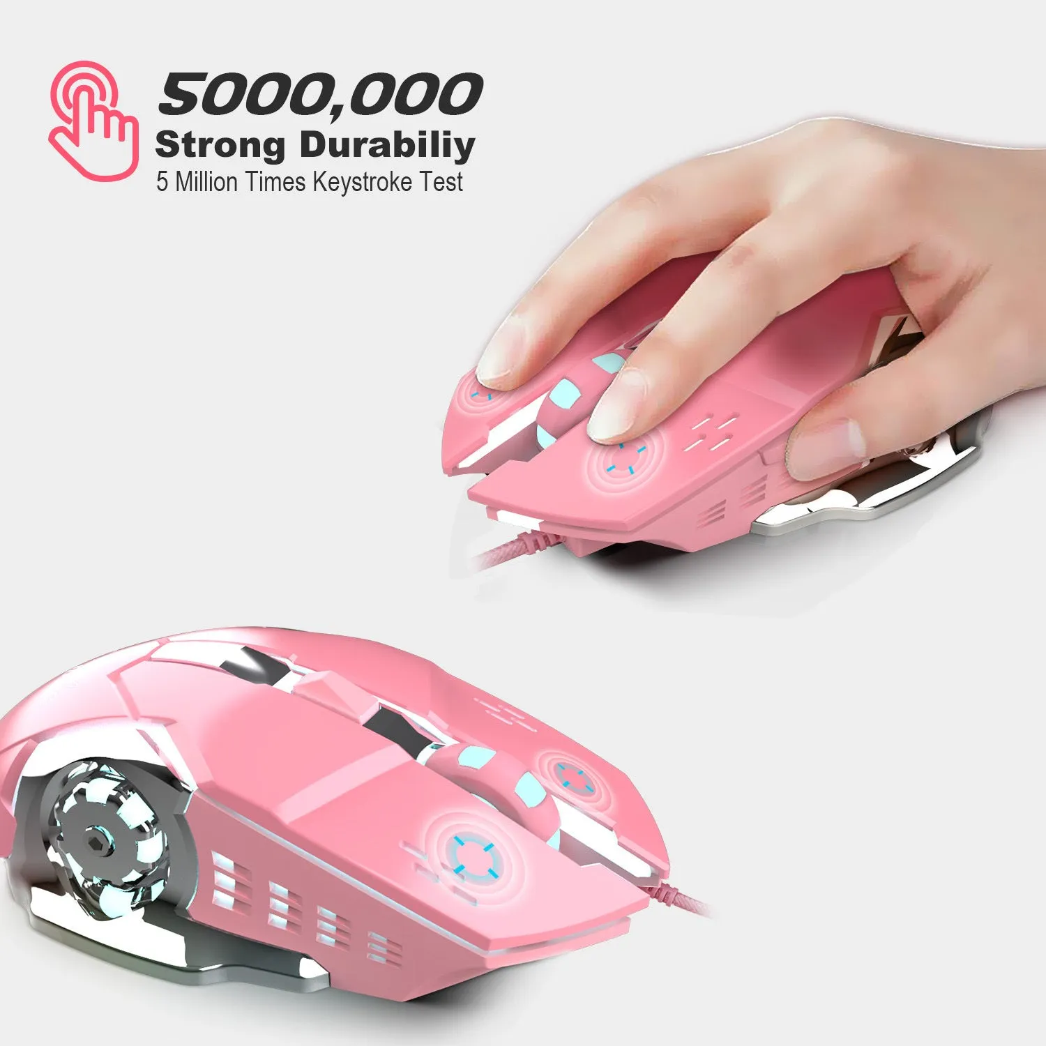 New X500 Pink Gaming Mouse 3200dpi White Light Design