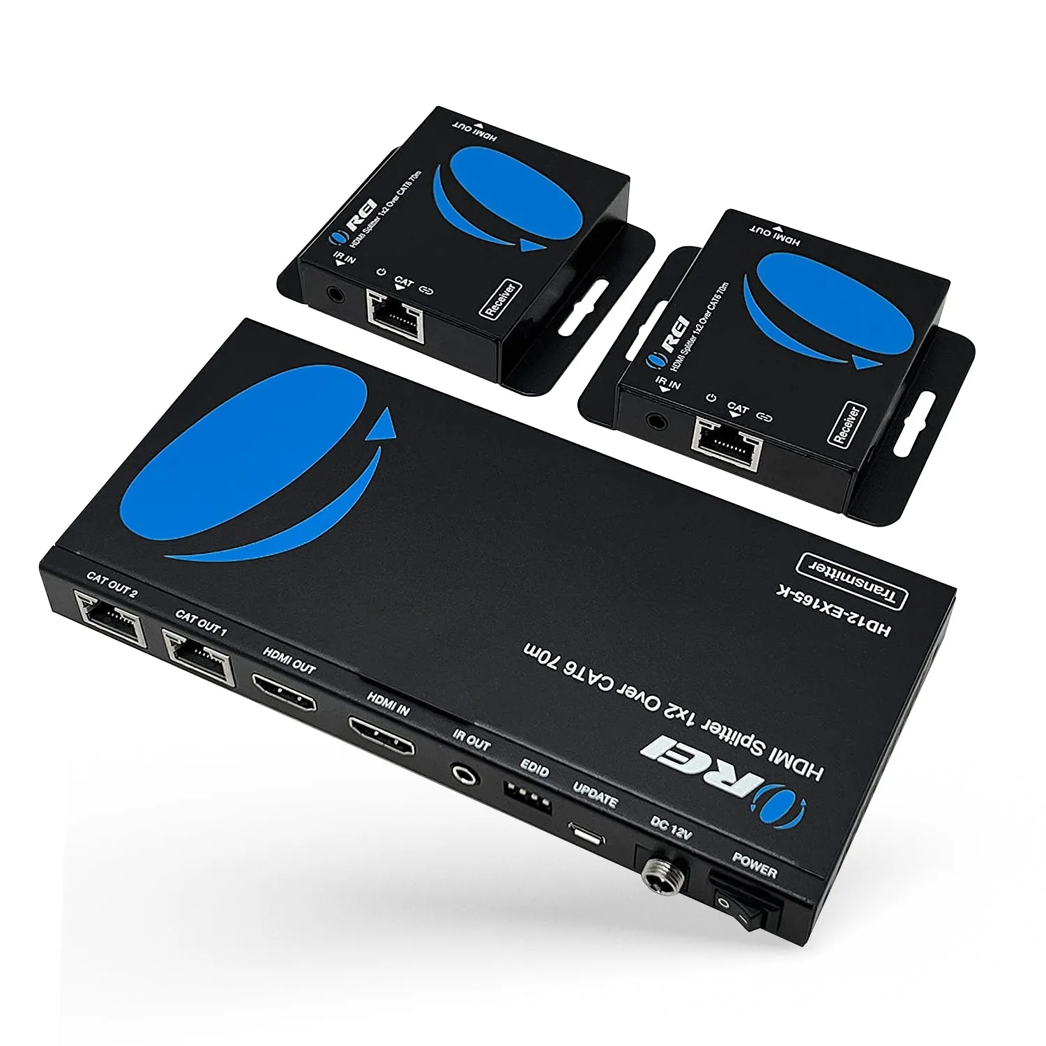 OREI 1x2 HDMI Extender Splitter Over CAT6/7 Up To 165 Ft- Loop-Out, IR Control & EDID (HD12-EX165-K)