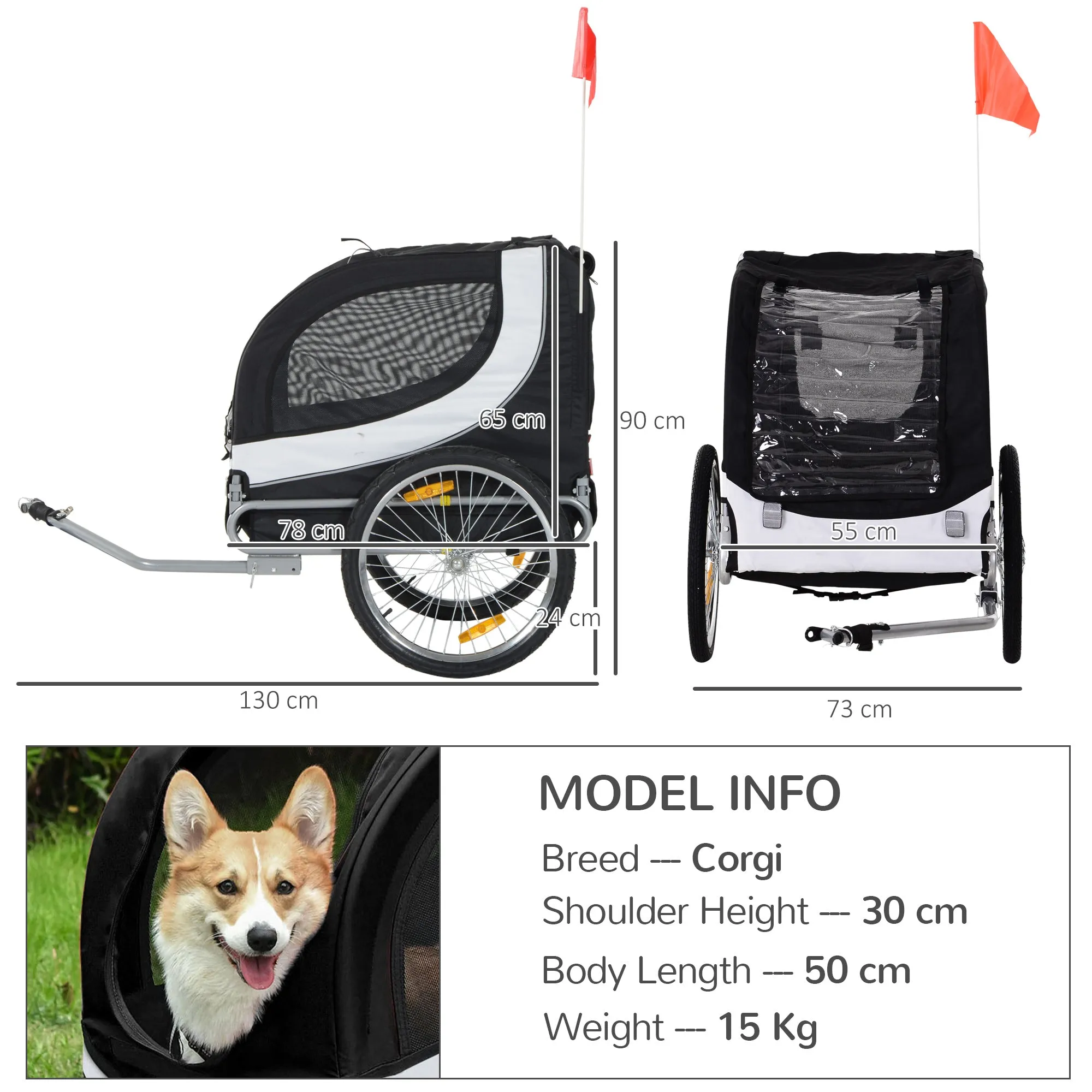 PawHut Pet Stroller Dog Jogger Folding Bike Cargo Trailer Carrier Bicycle Black