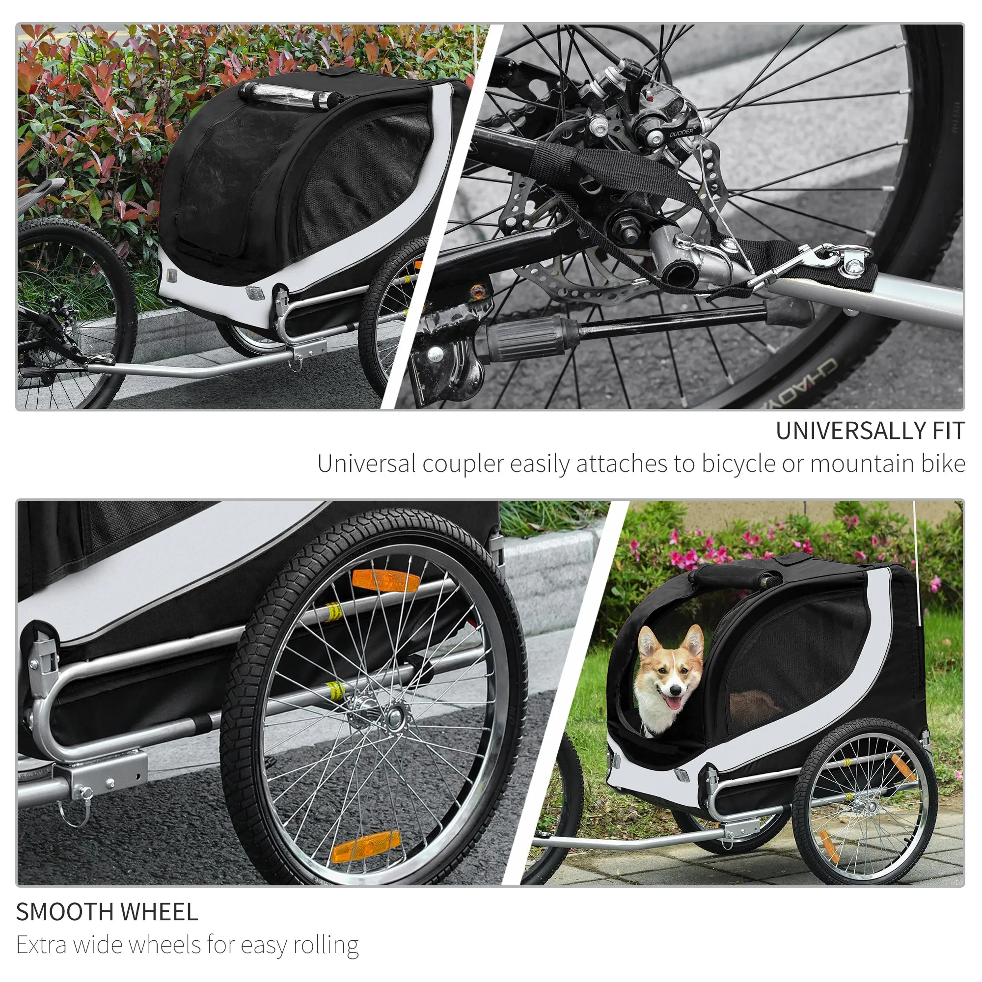 PawHut Pet Stroller Dog Jogger Folding Bike Cargo Trailer Carrier Bicycle Black