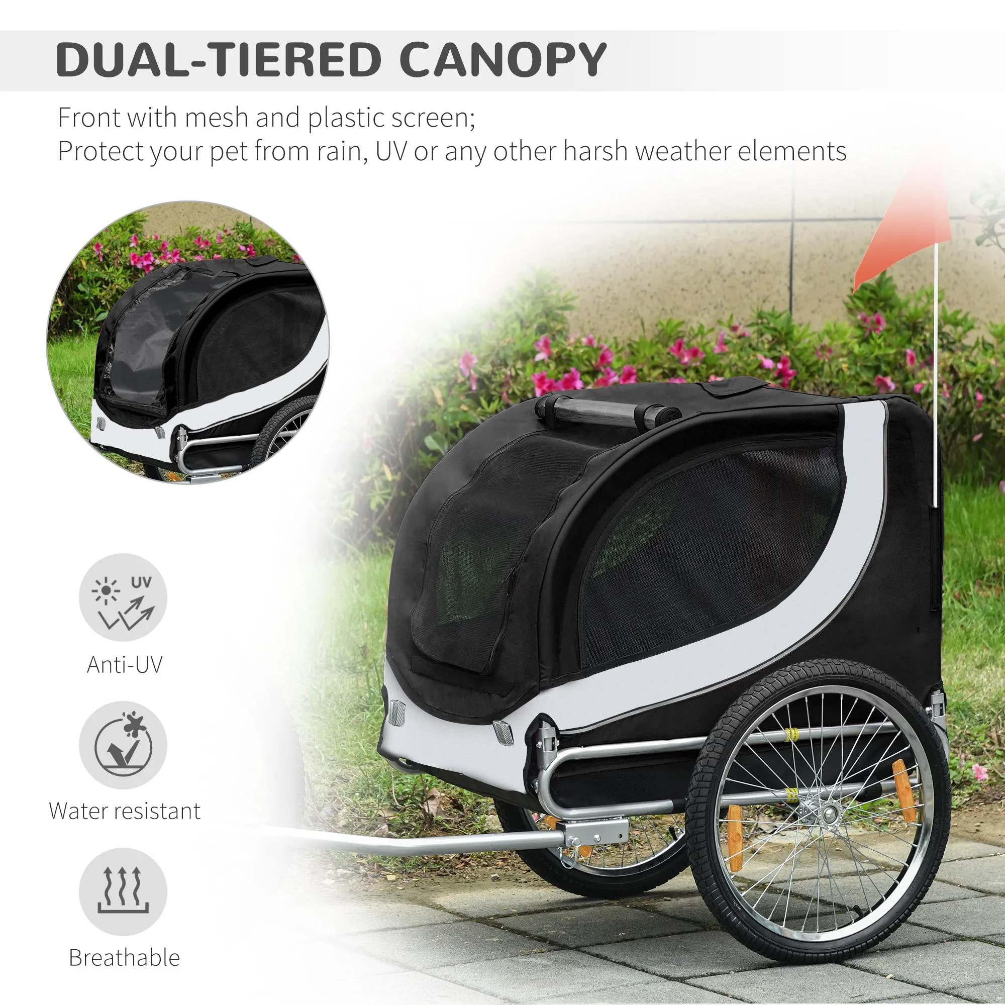 PawHut Pet Stroller Dog Jogger Folding Bike Cargo Trailer Carrier Bicycle Black