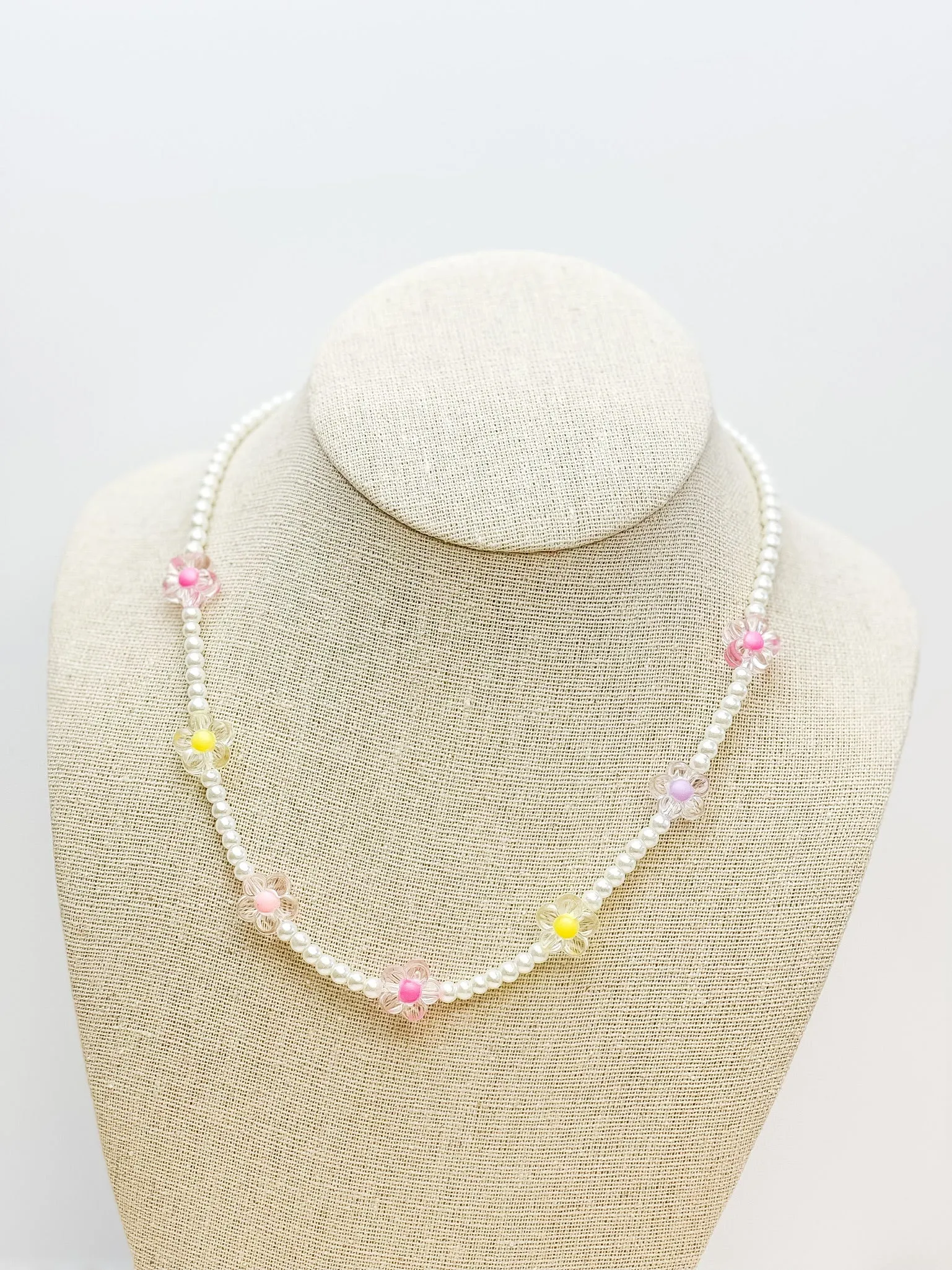 Pearl Pastel Flower Station Necklace