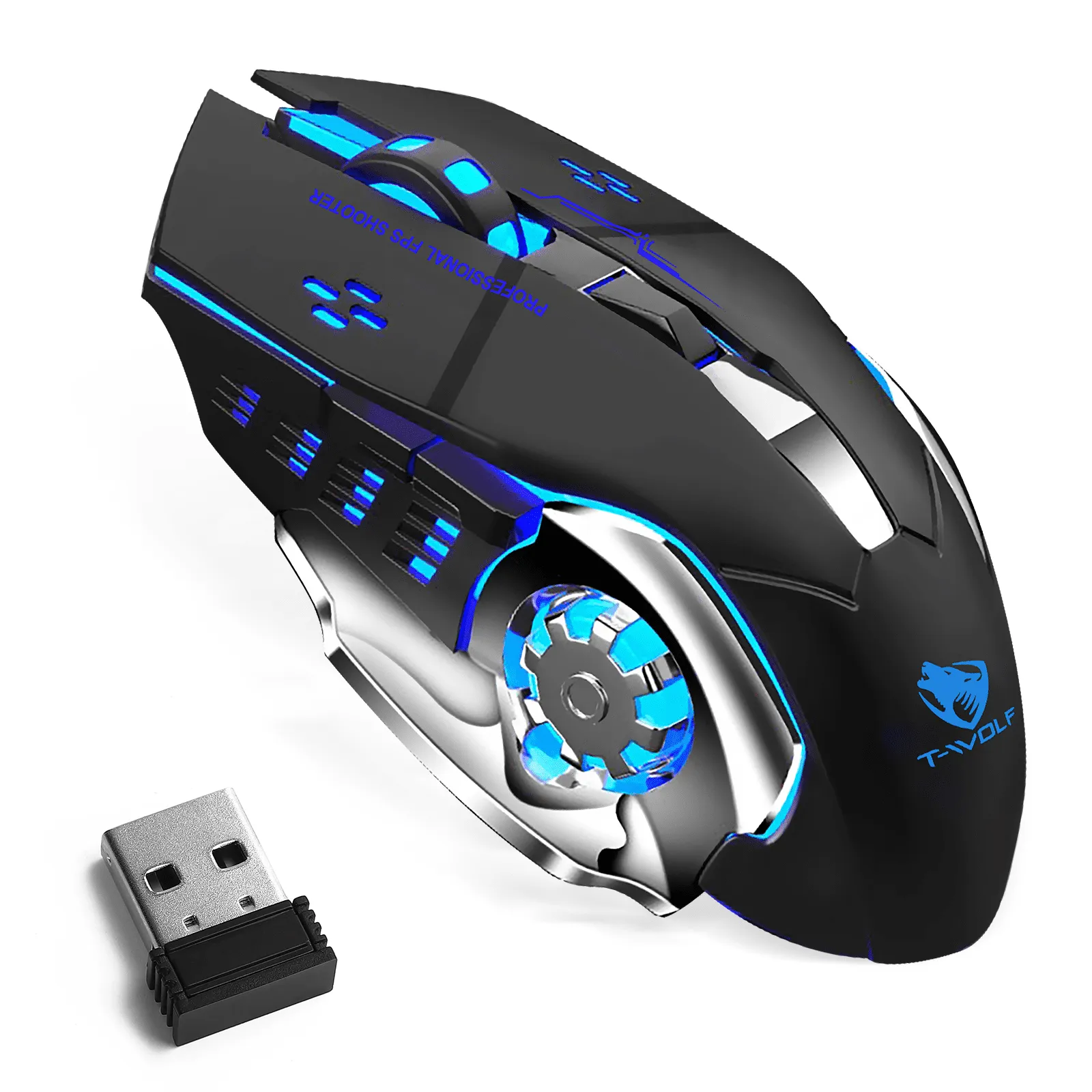 Rechargeable Wireless Bluetooth Mouse Multi-Device (Tri-Mode:BT 5.0/4.0 2.4Ghz) with 3 DPI Options, Ergonomic Optical Portable Silent Mouse for vivo Y12s 2021 Blue Black