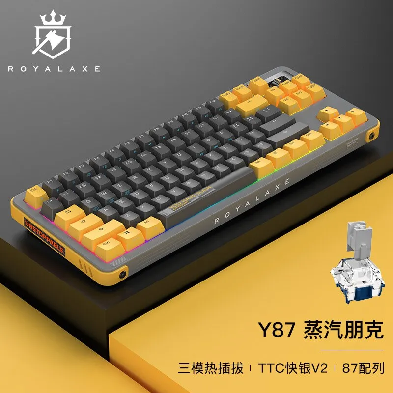 ROYAL AXE Y87 Keyboard Mechanical Gaming Keyboard 3 Mode Wireless Hot Swappable PCB RGB LED Type C Bluetooth 2.4G TTC Switch