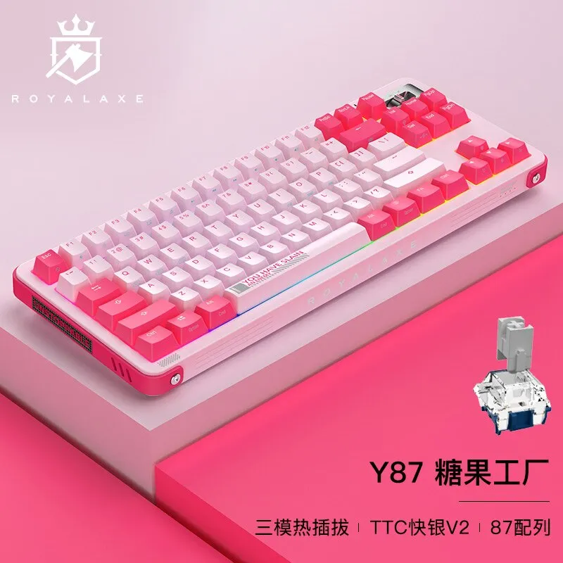 ROYAL AXE Y87 Keyboard Mechanical Gaming Keyboard 3 Mode Wireless Hot Swappable PCB RGB LED Type C Bluetooth 2.4G TTC Switch