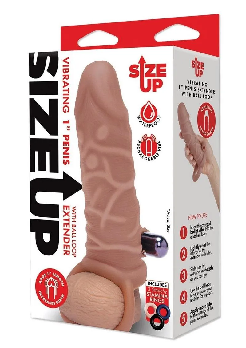 Size Up Silicone Vibrating Realistic Penis Extender with Ball Loop