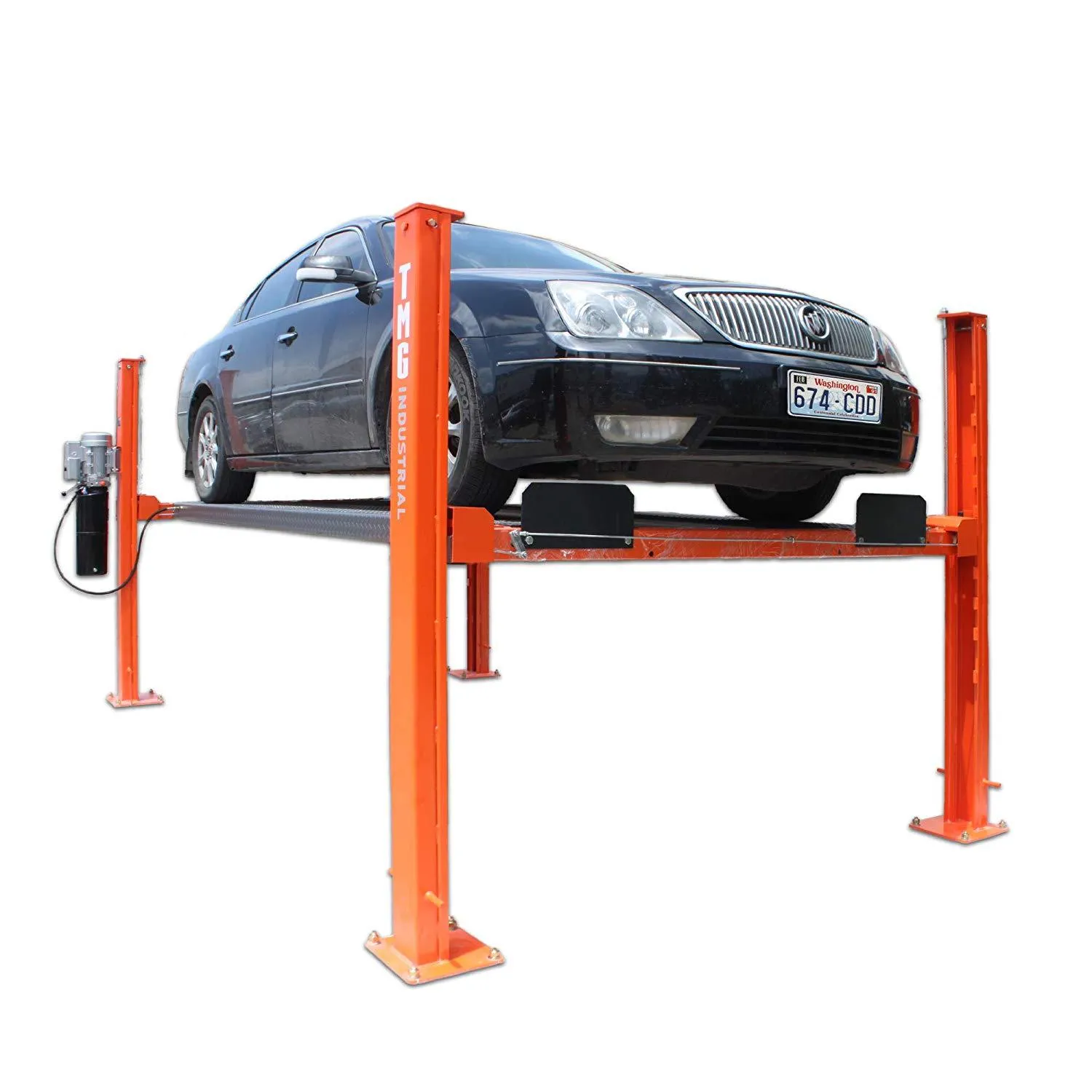 TMG Industrial 4-Post Auto Lift, 9,000 lb Lift Capacity, 77” Rise, Removable Ramp, CETL Certified Power Unit, TMG-ALF90