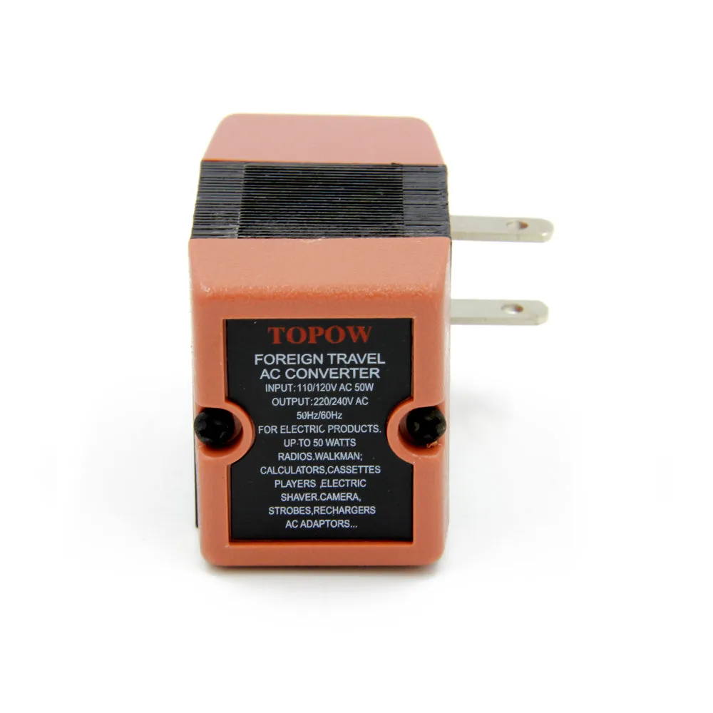 Topow 50 Watt Travel Voltage Transformer Step Up 110/120 to 220/240 Volts