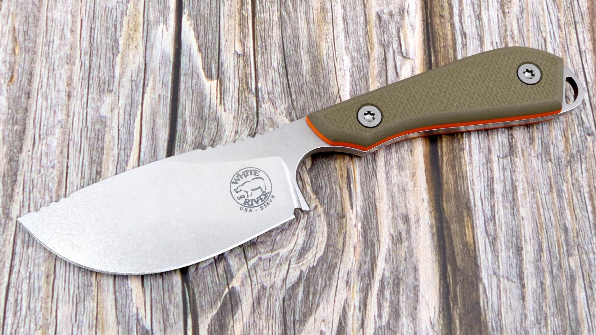 White River Knives M1 Pro Skinner Fixed Blade 3in S35VN Steel Green / Orange Textured G10 Handles