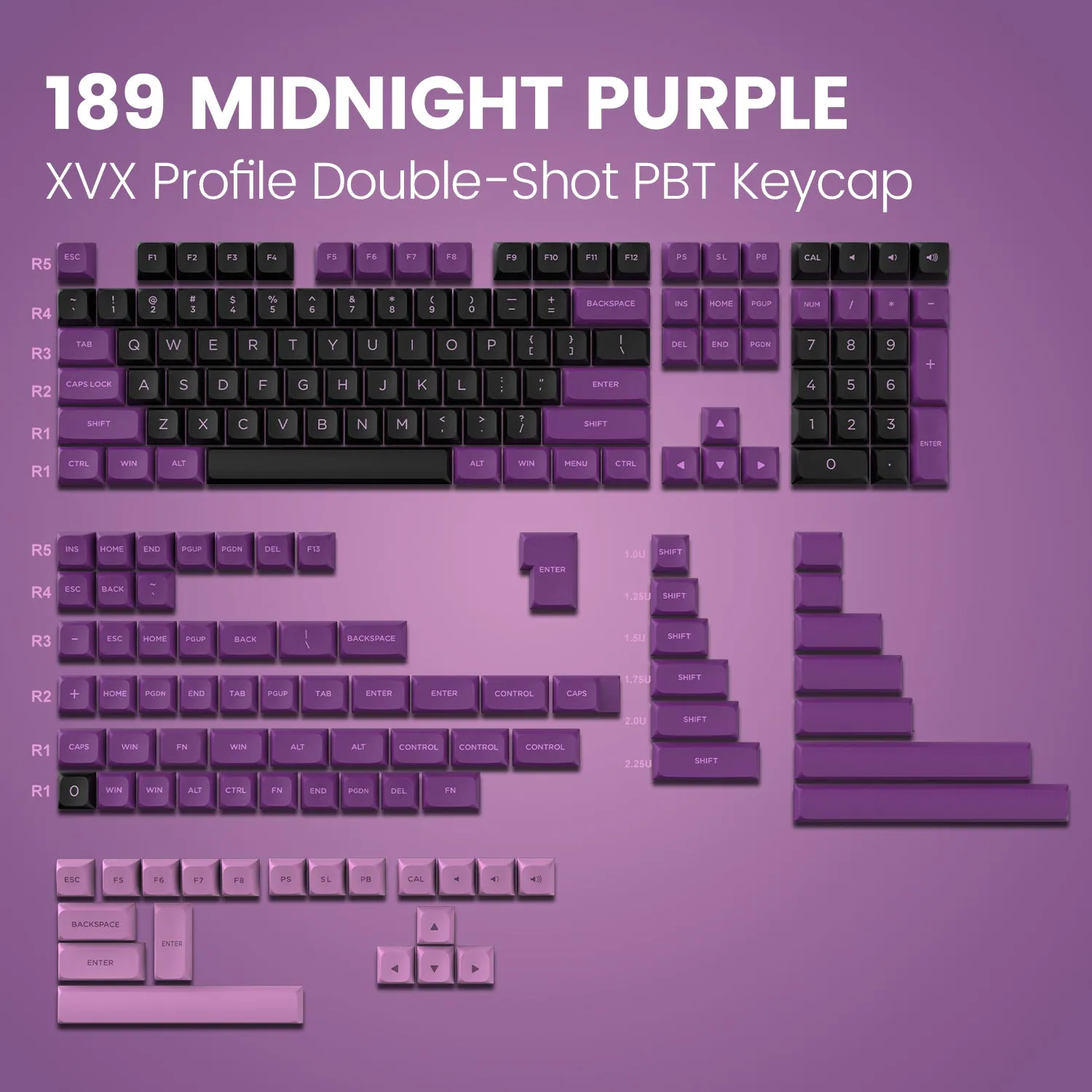 Womier 189 Series KDA Profile Double Shot PBT Keycap Full Set (7 Colors)