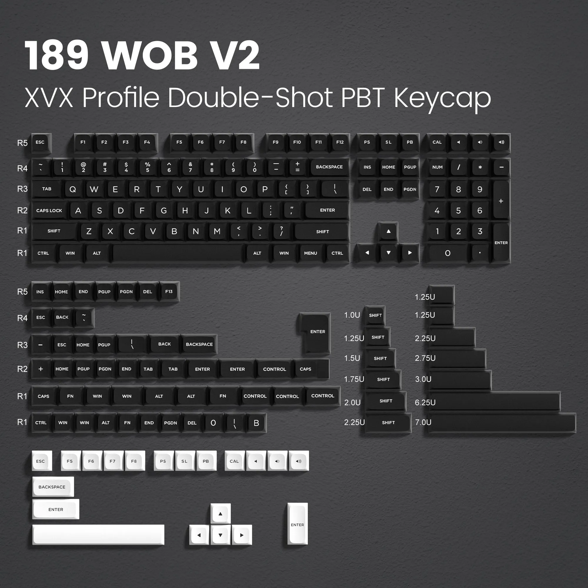 Womier 189 Series KDA Profile Double Shot PBT Keycap Full Set (7 Colors)