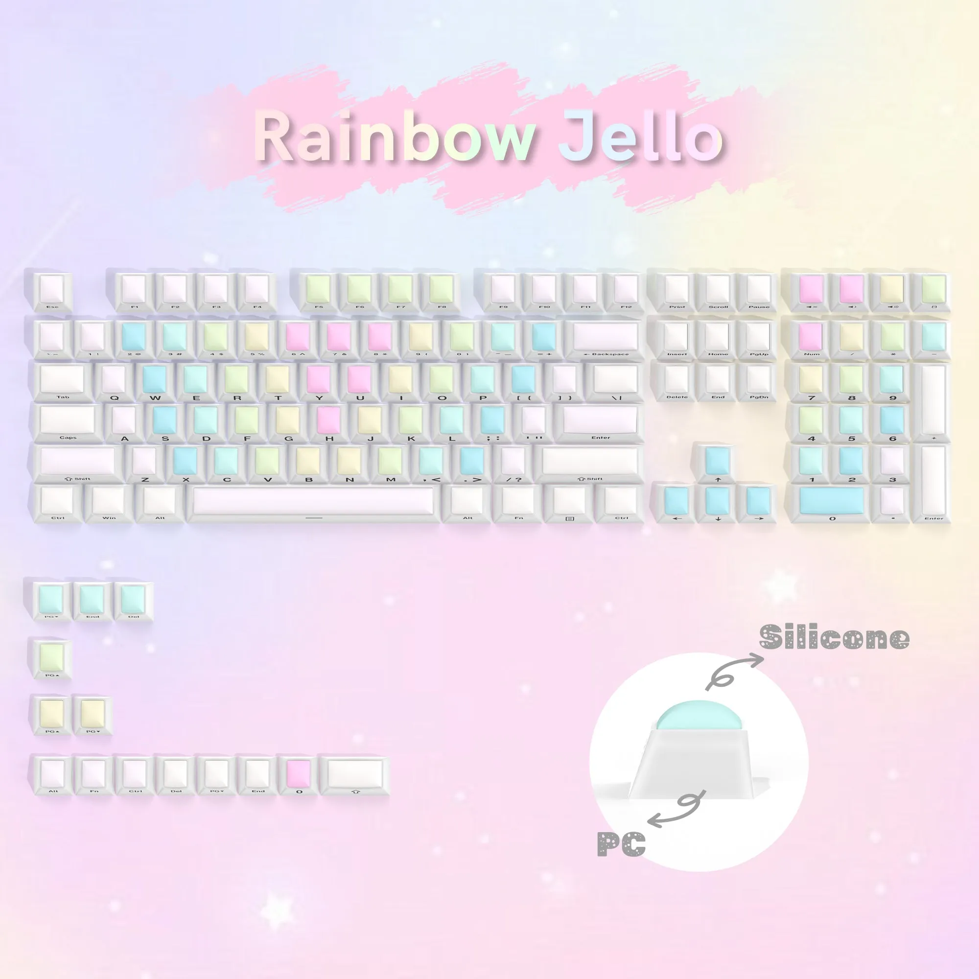 Womier Rainbow Jello 122-Key Cherry Profile Silicone PC Translucent Keycap Set